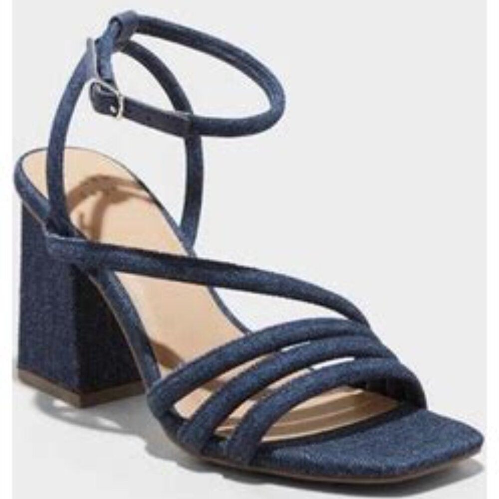 Women's Katana Heels - A New Day Blue Demin Navy Blue Heeled Strappy Shoes NEW 6